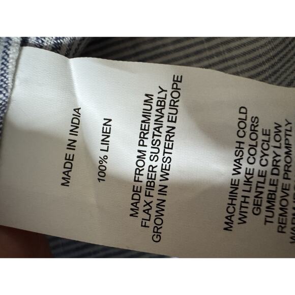 Quince Shirt Women’s Large 100% European Linen Camp Blue Pinstripe - Picture 8 of 10